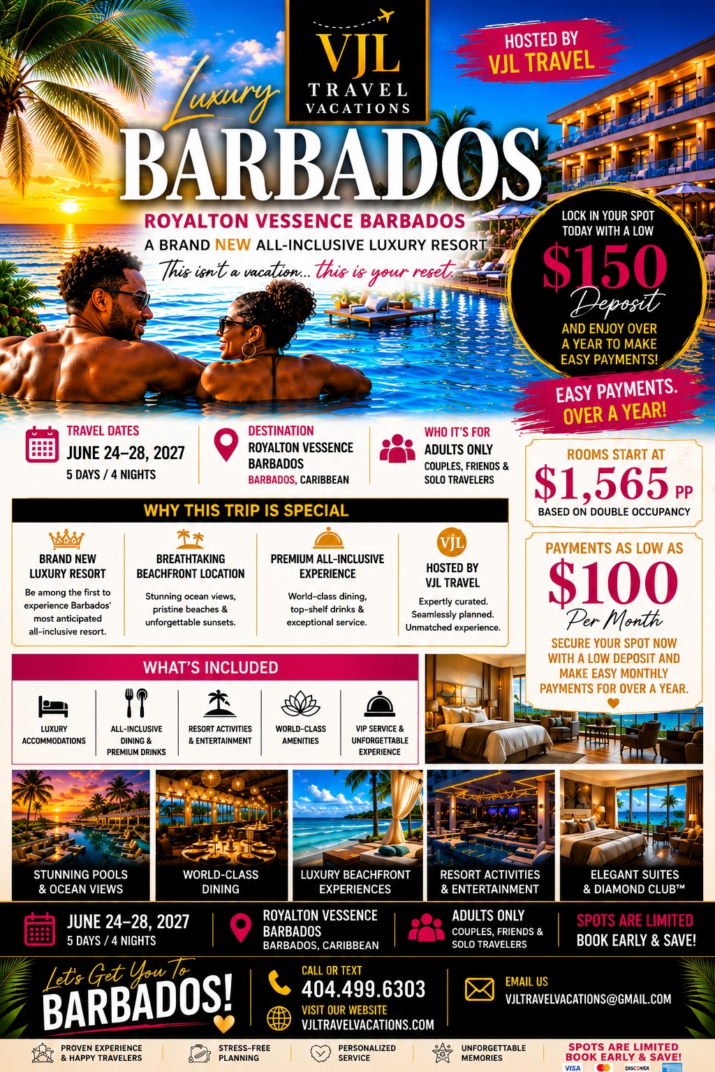 Barbados Luxury Escape 2027 at Royalton Vessence Barbados hosted by VJL Travel Vacations